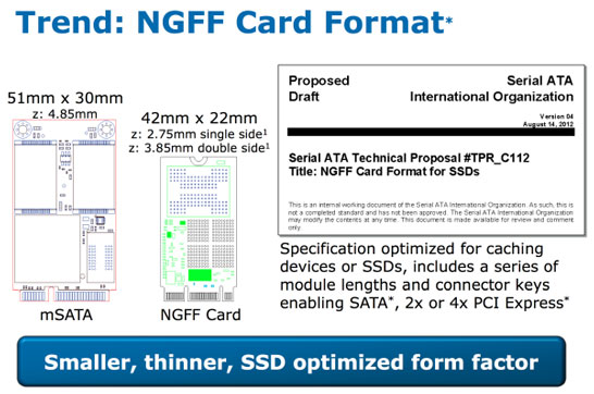 По замыслу Intel, NGFF-диски будут меньше накопителей mSATA