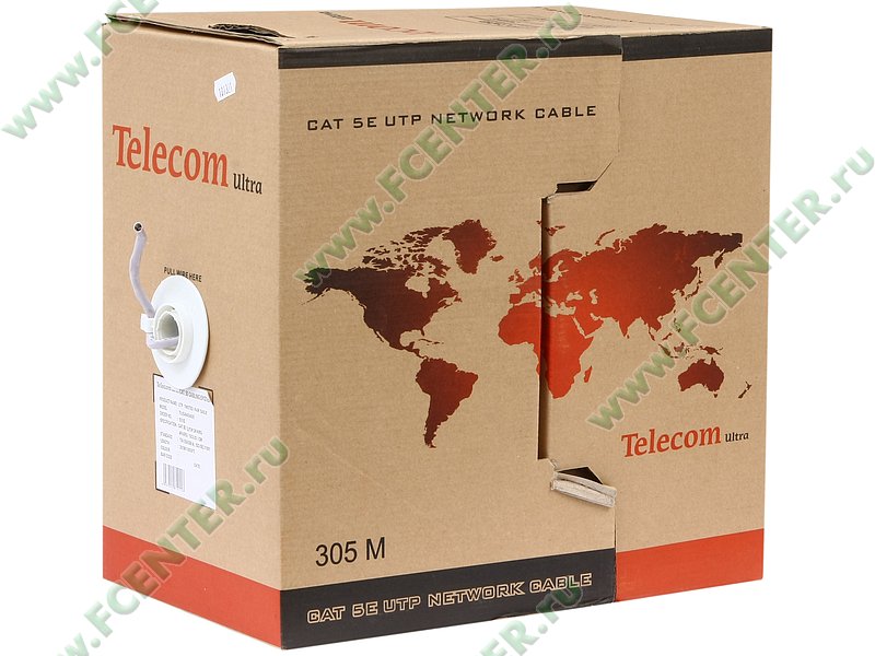 Кабель Кабель UTP 5e кат. Telecom "TUS44040E", 4 пары, однож., 0.4мм, CCAW. Коробка.