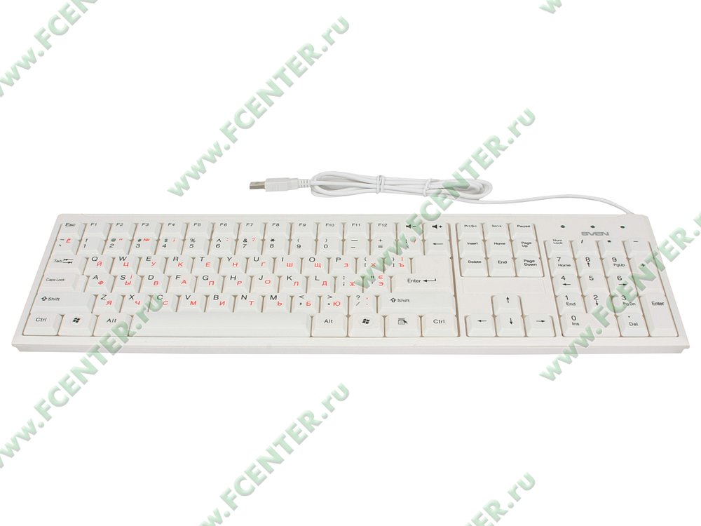 Клавиатура Клавиатура Sven "Standard 303", 104+2кн., белый. Вид спереди.