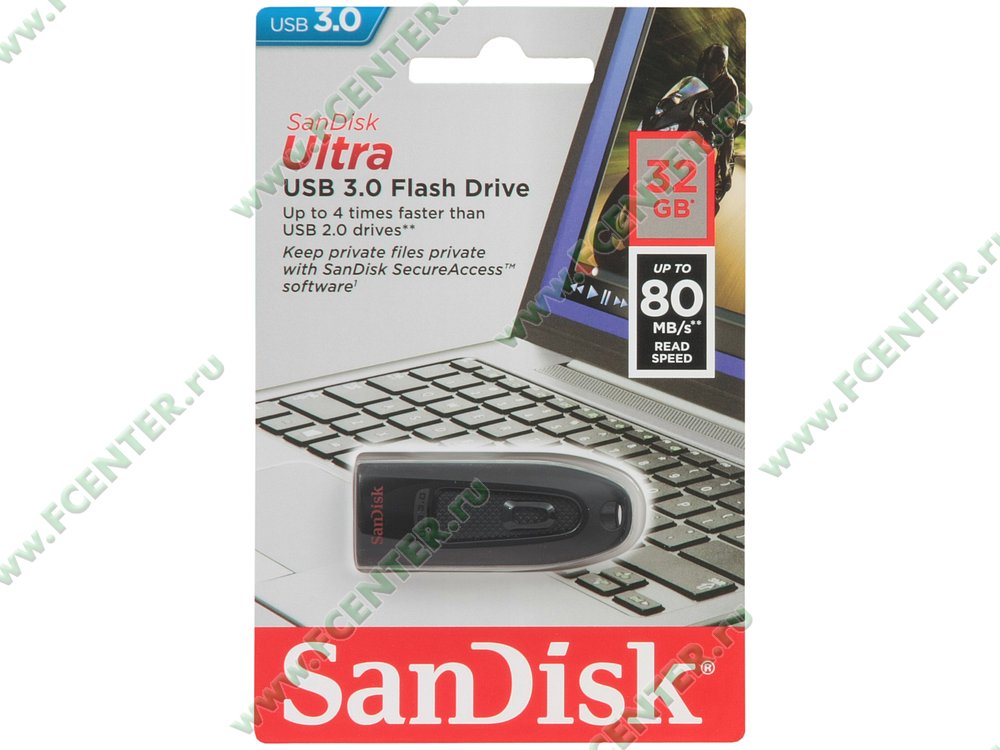Накопитель USB flash Накопитель USB flash 32ГБ SanDisk "Ultra" SDCZ48-032G-U46, черный. Коробка.