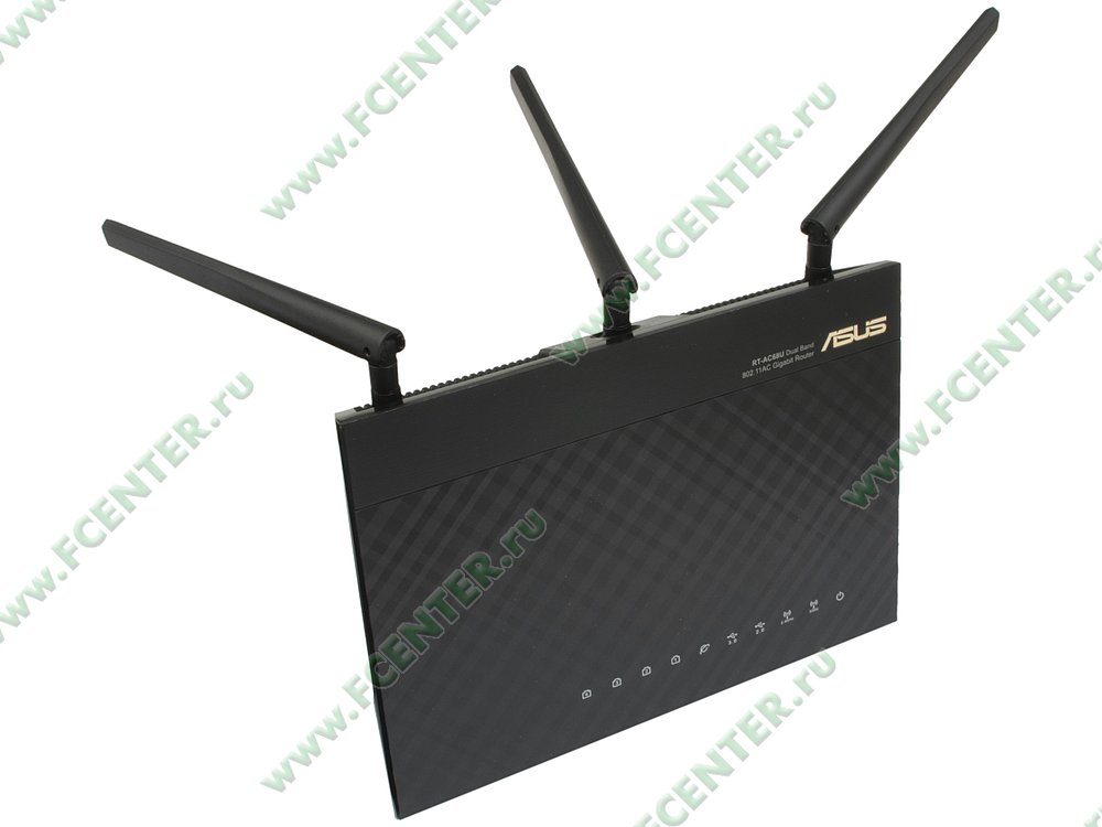 Беспроводной маршрутизатор ASUS "RT-AC68U". Вид спереди.