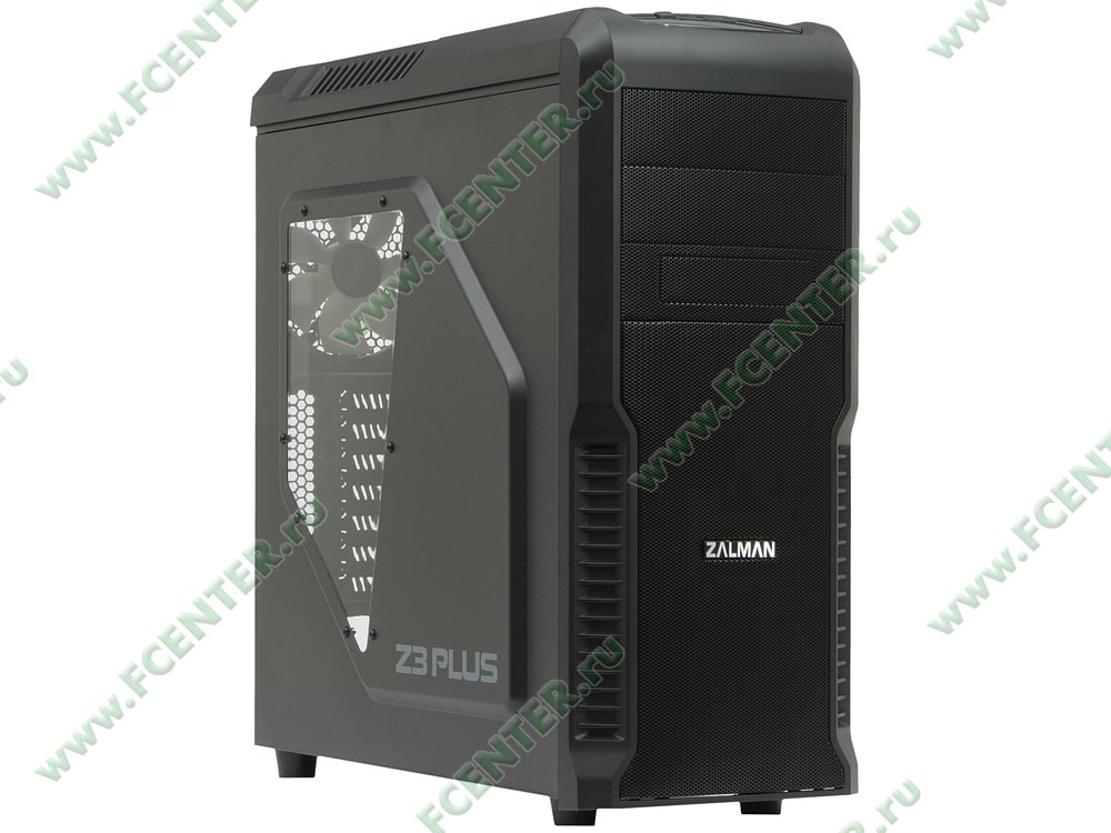 Корпус Корпус Miditower Zalman "Z3 Plus", ATX, черный. Вид спереди 1.