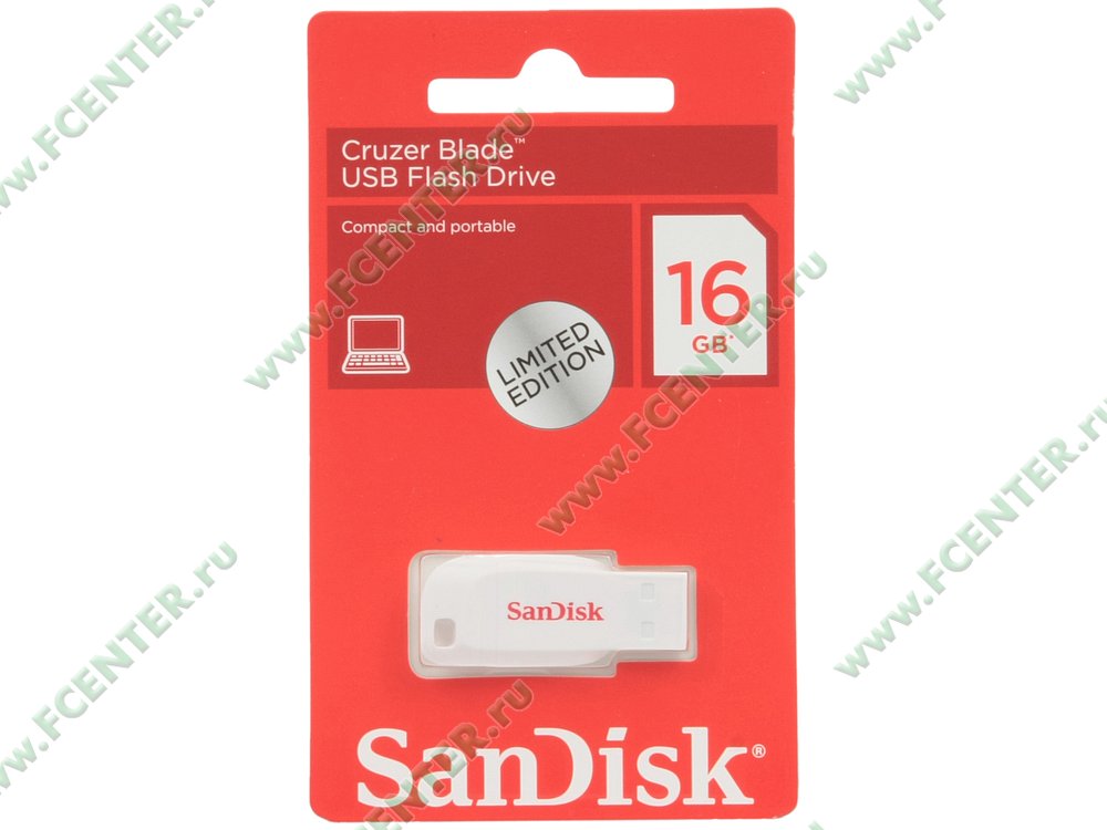 Накопитель USB flash Накопитель USB flash 16ГБ SanDisk "Cruzer Blade" SDCZ50C-016G-B35W, белый. Коробка.