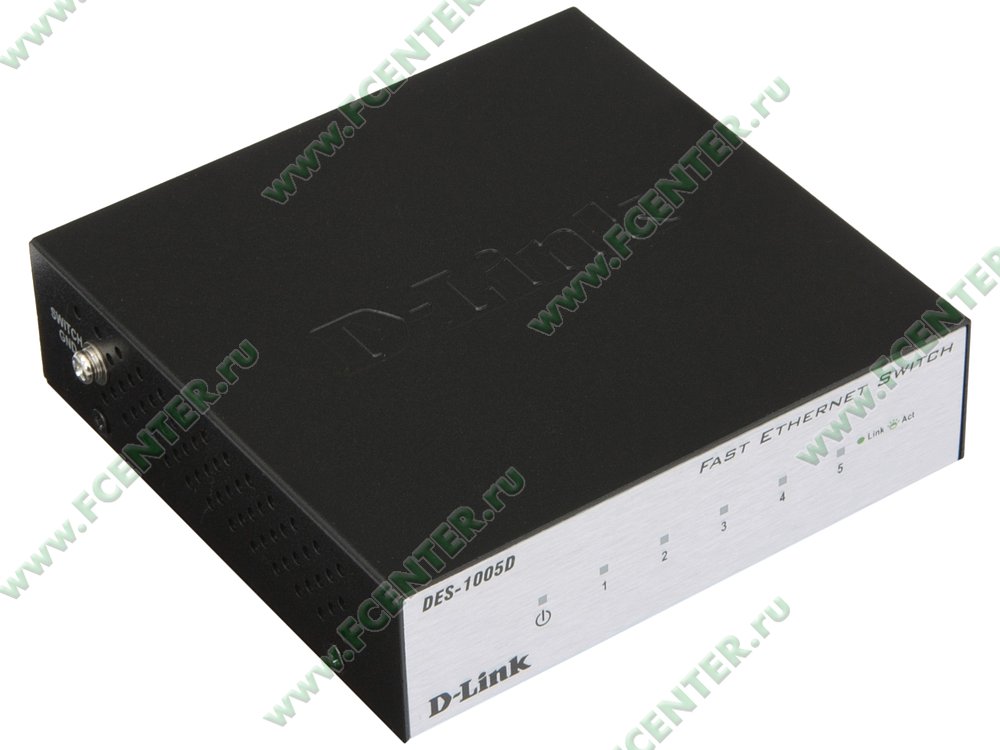 Коммутатор Коммутатор D-Link "DES-1005D/O2B" 5 портов 100Мбит/сек.. Вид спереди.