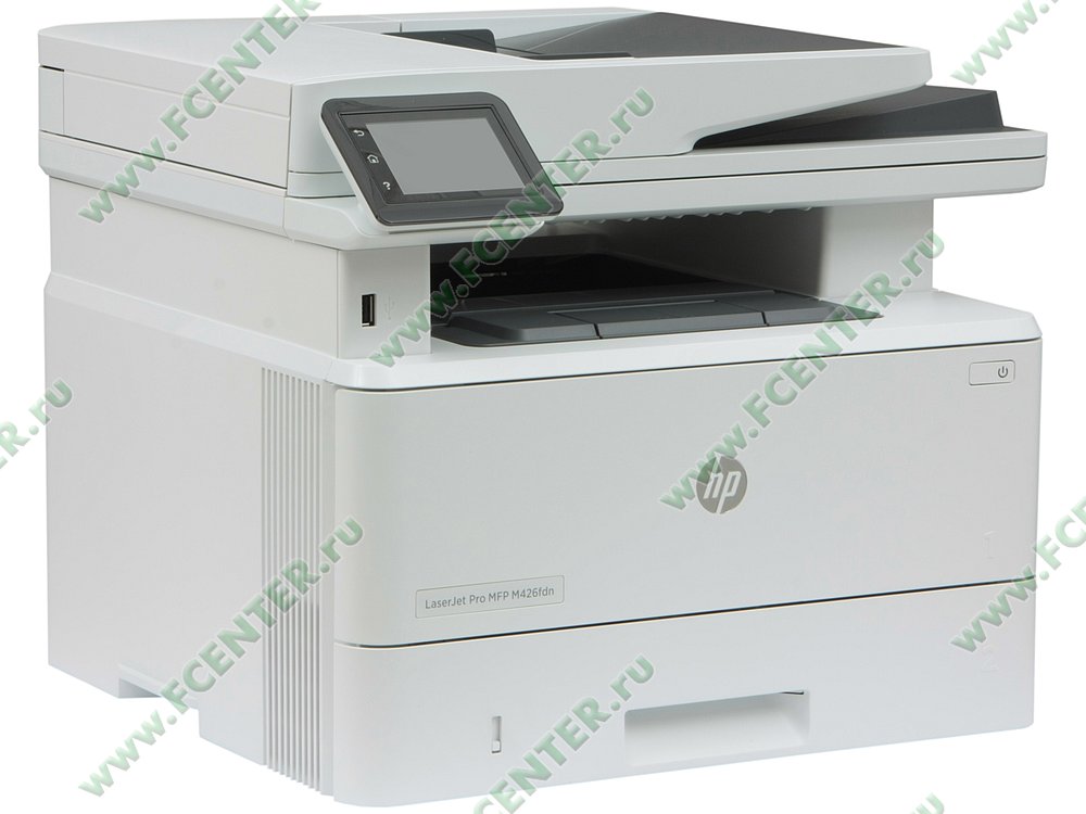 Многофункциональное устройство Многофункциональное устройство HP "LaserJet Pro MFP M426fdn" A4, лазерный, принтер + сканер + копир + факс, ЖК, белый. Вид спереди 1.