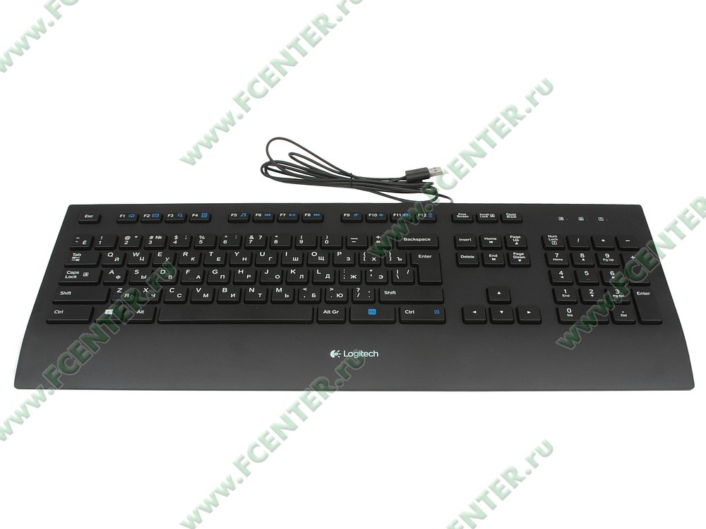 Клавиатура Клавиатура Logitech "k280e Comfort Keyboard", 102+1кн., водостойкая, черный. Вид спереди.