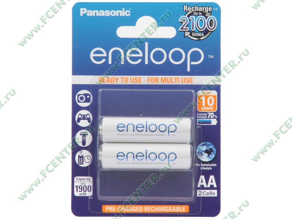 Аккумулятор Аккумулятор Panasonic "eneloop" BK-3MCCE/2BE, 1.2В 1900мАч Ni-MH AA. Коробка.