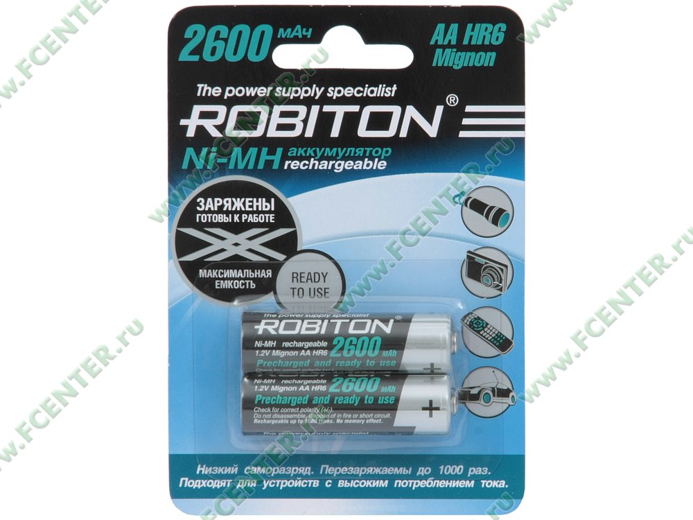 Аккумулятор Аккумулятор Robiton "RTU2600MHAA-2" 152-814, 1.2В 2600мАч Ni-MH AA. Коробка.