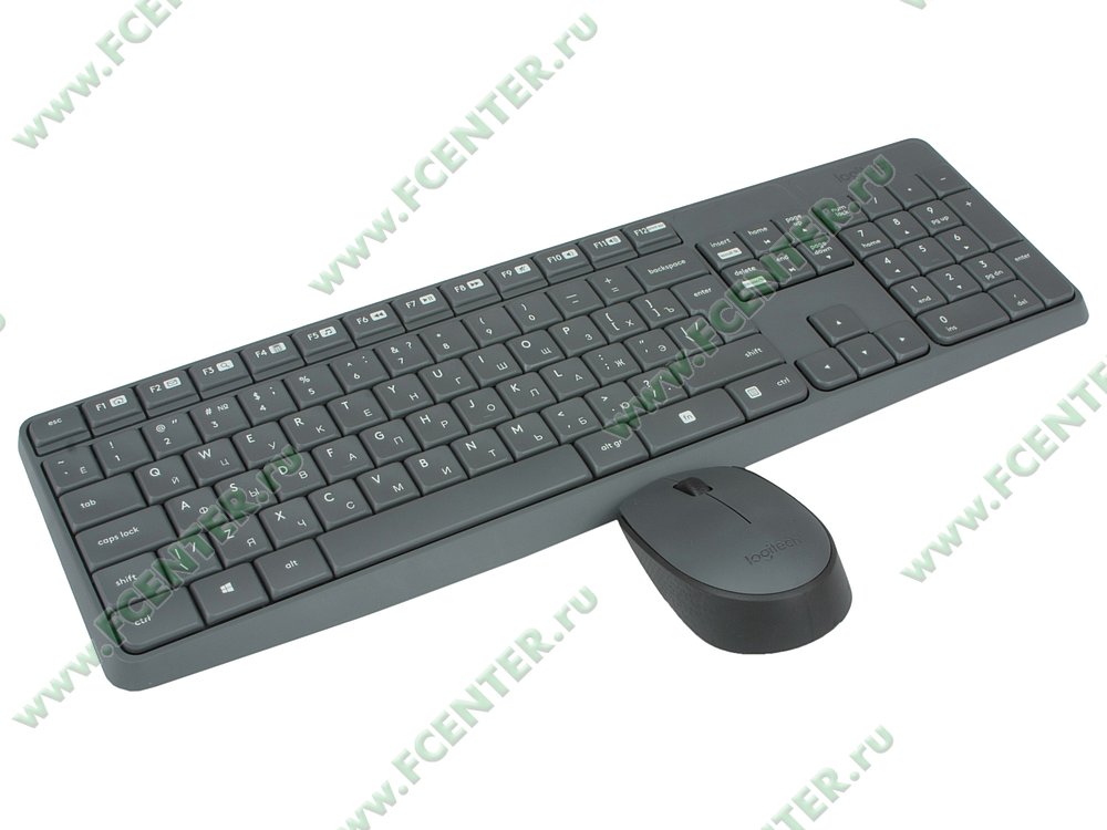 Комплект клавиатура + мышь Комплект клавиатура + мышь Logitech "MK235" 920-007948, беспров., серый. Вид спереди 1.