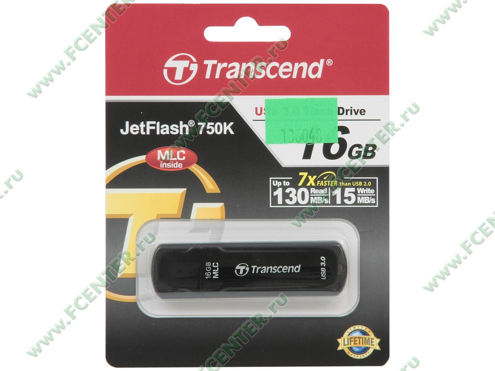 Накопитель USB flash Накопитель USB flash 16ГБ Transcend "JetFlash 750K" TS16GJF750K, черный. Коробка.