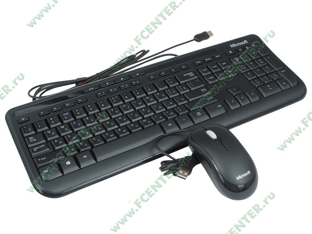 Комплект клавиатура + мышь Комплект клавиатура + мышь Microsoft "Wired Desktop 600" 3J2-00015, водост., черный. Вид спереди 1.