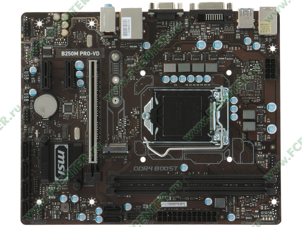 Материнская плата MSI "B250M PRO-VD". Вид сверху.