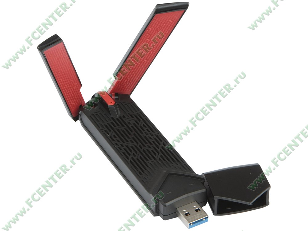 Сетевой адаптер Wi-Fi 1.3Гбит/сек. ASUS "USB-AC68" (USB3.0). Вид спереди 1.