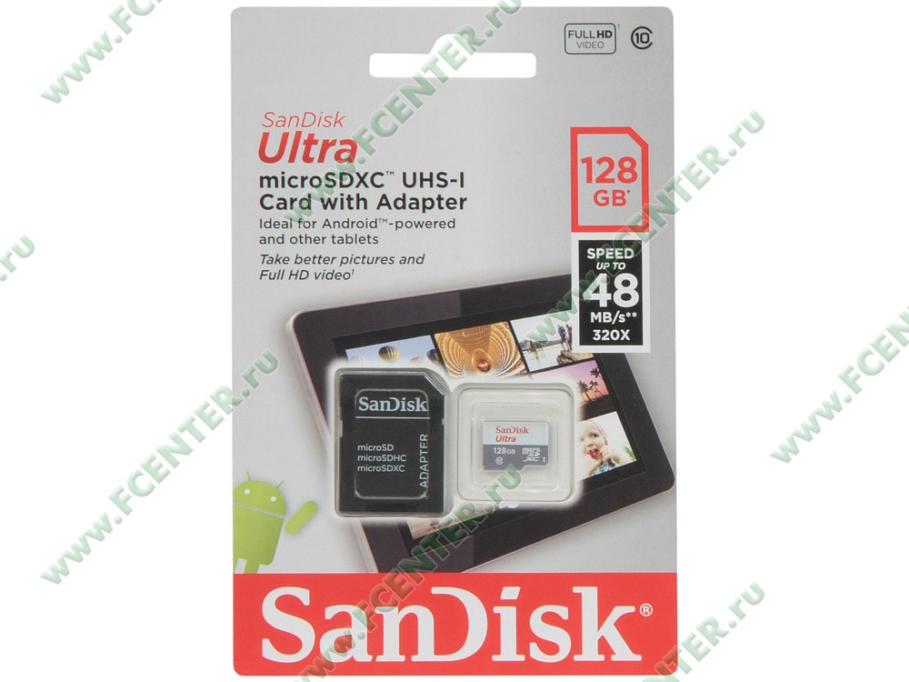 Карта памяти 128gb microsdxc class10 sandisk sdsquns 128g gn6ta ultra 80 adapter