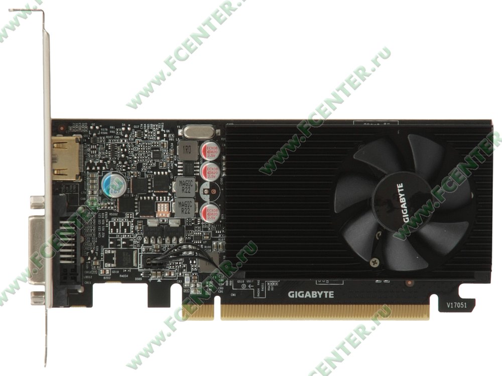 Видеокарта Видеокарта GIGABYTE "GeForce GT 1030 Low Profile 2G" GV-N1030D5-2GL. Вид сверху.
