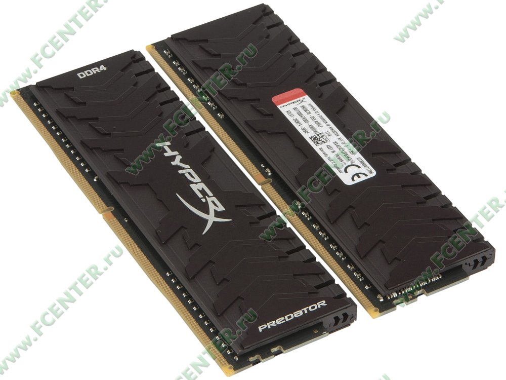 Модуль оперативной памяти 2x8ГБ DDR4 Kingston "HyperX Predator" (PC19200, CL12). Вид спереди.