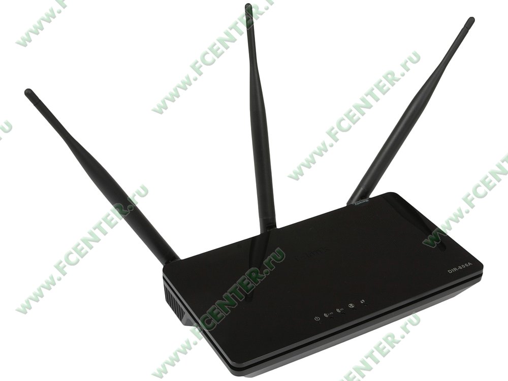 Беспроводной маршрутизатор Беспроводной маршрутизатор D-Link "DIR-806A/RU/B1A" WiFi 433Мбит/сек. + 4 порта LAN 100Мбит/сек. + 1 порт WAN 100Мбит/сек.. Вид спереди.