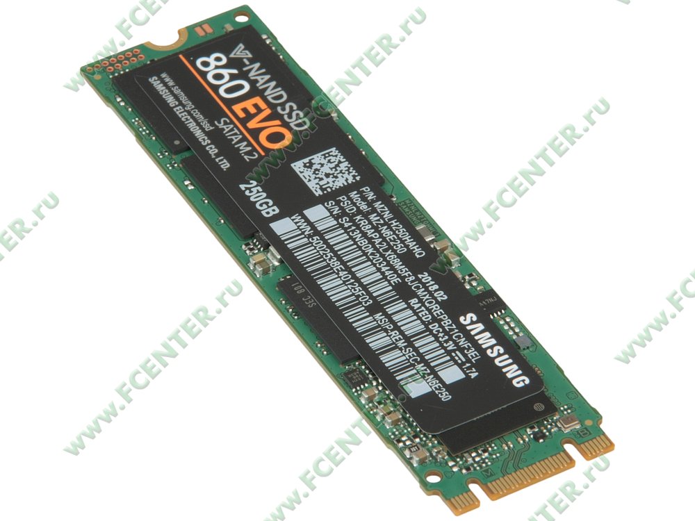 SSD-диск SSD диск 250ГБ M.2 Samsung "860 EVO" MZ-N6E250BW. Вид спереди.