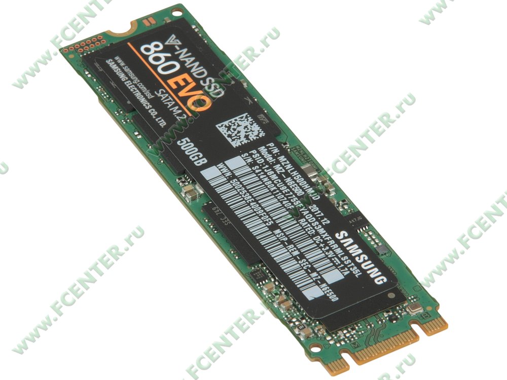 SSD-диск SSD диск 500ГБ M.2 Samsung "860 EVO" MZ-N6E500BW. Вид спереди.