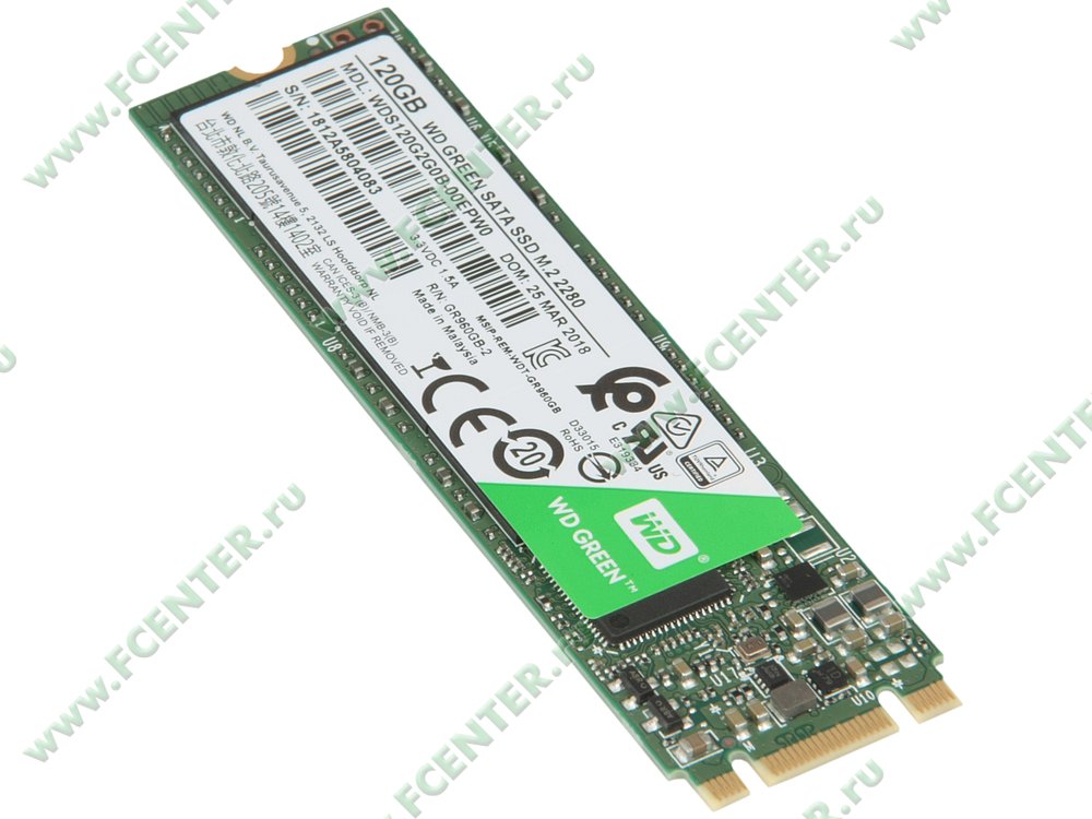 SSD-диск SSD диск 120ГБ M.2 Western Digital "Green" WDS120G2G0B. Вид спереди.