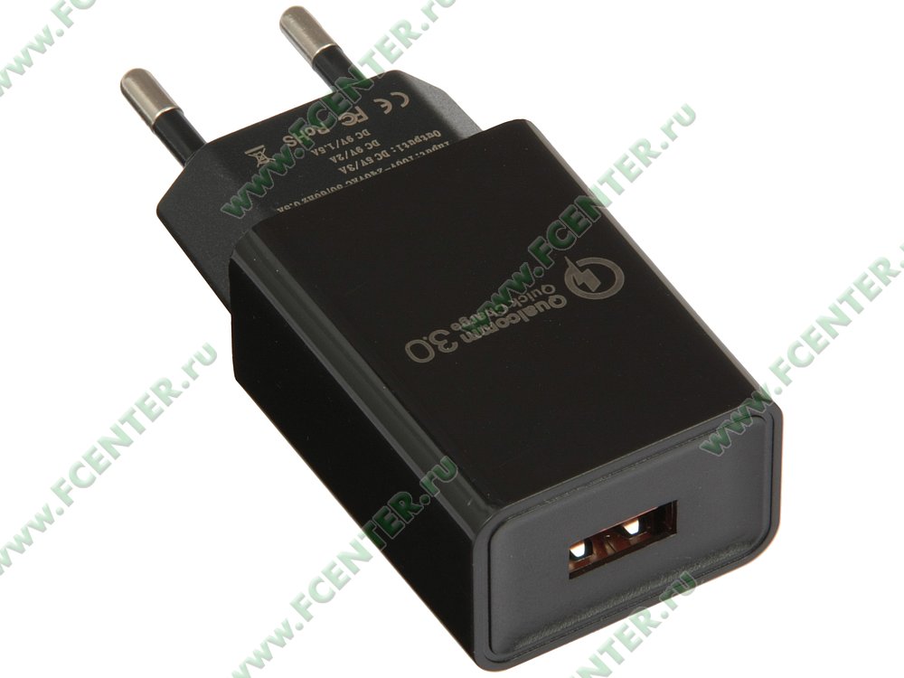 Зарядное устройство Зарядное устройство Gembird "Cablexpert MP3A-PC-17", USB, черный. Вид спереди.