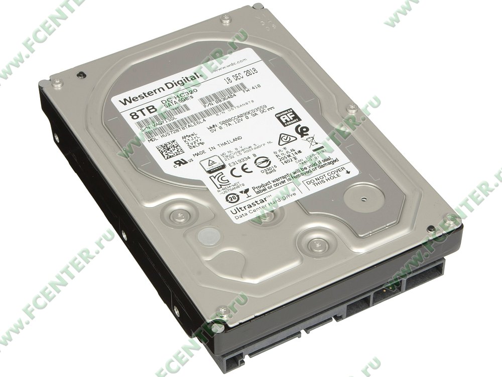 Жесткий диск Жесткий диск 8ТБ Western Digital "Ultrastar DC HC320 HUS728T8TALE6L4", 7200об./мин., 256МБ. Вид спереди.