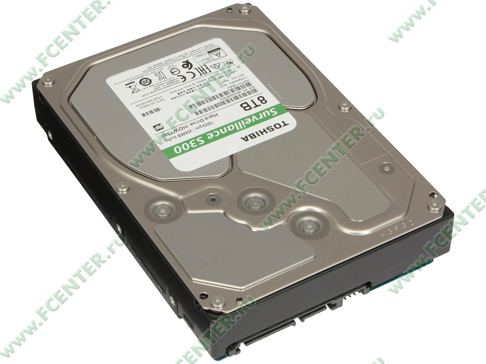 Жесткий диск Жесткий диск 8ТБ Toshiba "Surveillance S300" HDWT380UZSVA, 7200об/мин., 256МБ. Вид спереди.