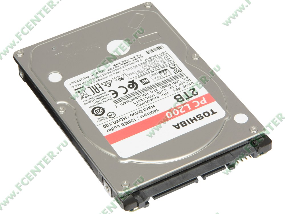 Жесткий диск Жесткий диск 2ТБ 2.5" Toshiba "L200" HDWL120UZSVA, 5400об/мин., 128МБ. Вид спереди.