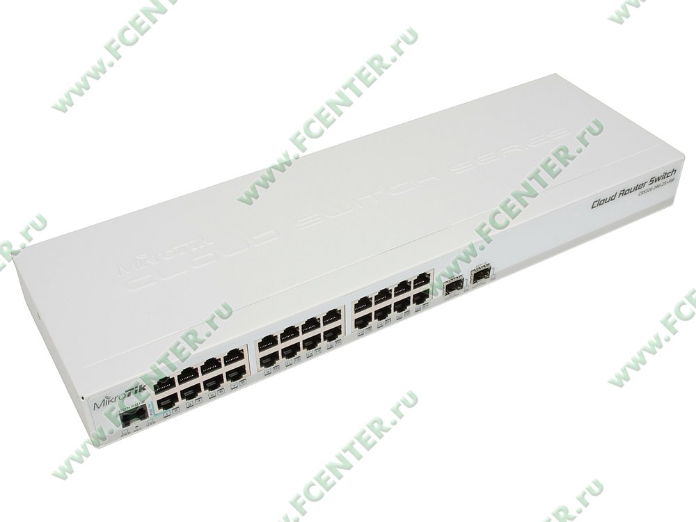Коммутатор Коммутатор 1U 19" RM MikroTik "CRS326-24G-2S+RM" 24 порта 1Гбит/сек. + 2 порта SFP+, управляемый. Вид спереди.