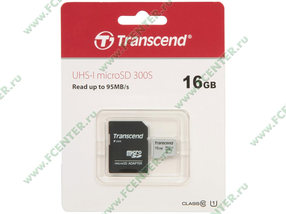 Карта памяти Карта памяти 16ГБ Transcend "TS16GUSD300S-A" microSD HC UHS-I + адаптер. Коробка.