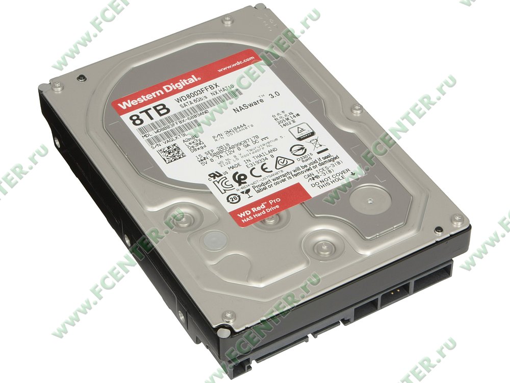 Жесткий диск Жесткий диск 8ТБ Western Digital "Red Pro WD8003FFBX", 7200об./мин., 256МБ. Вид спереди.