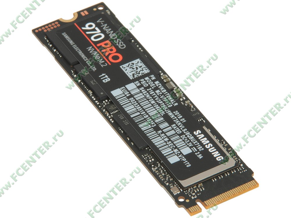 SSD-диск SSD диск 1024ГБ M.2 Samsung "970 PRO" MZ-V7P1T0BW. Вид спереди.