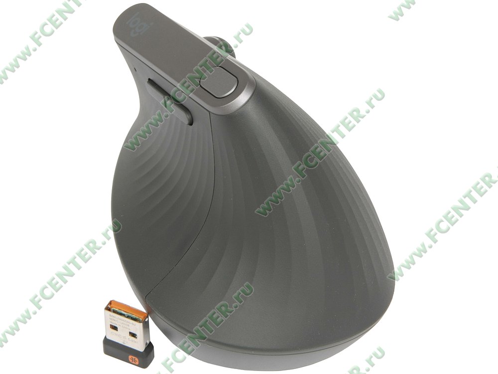 Оптическая мышь Оптическая мышь Logitech "MX Vertical" 910-005448, беспров., 5кн.+скр., черно-серый. Вид спереди.