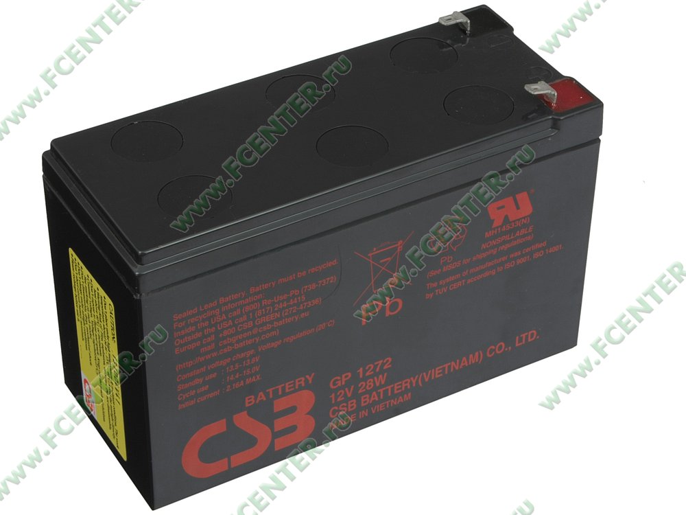 Батарея аккумуляторная Батарея аккумуляторная CSB "GP 1272 F1" 12В 28Вт 7.2А*ч. Вид спереди.