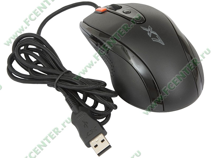Оптическая мышь Оптическая мышь A4Tech "Gaming Mouse X7 X-710BK", 6кн.+скр., серо-черный. Вид спереди.