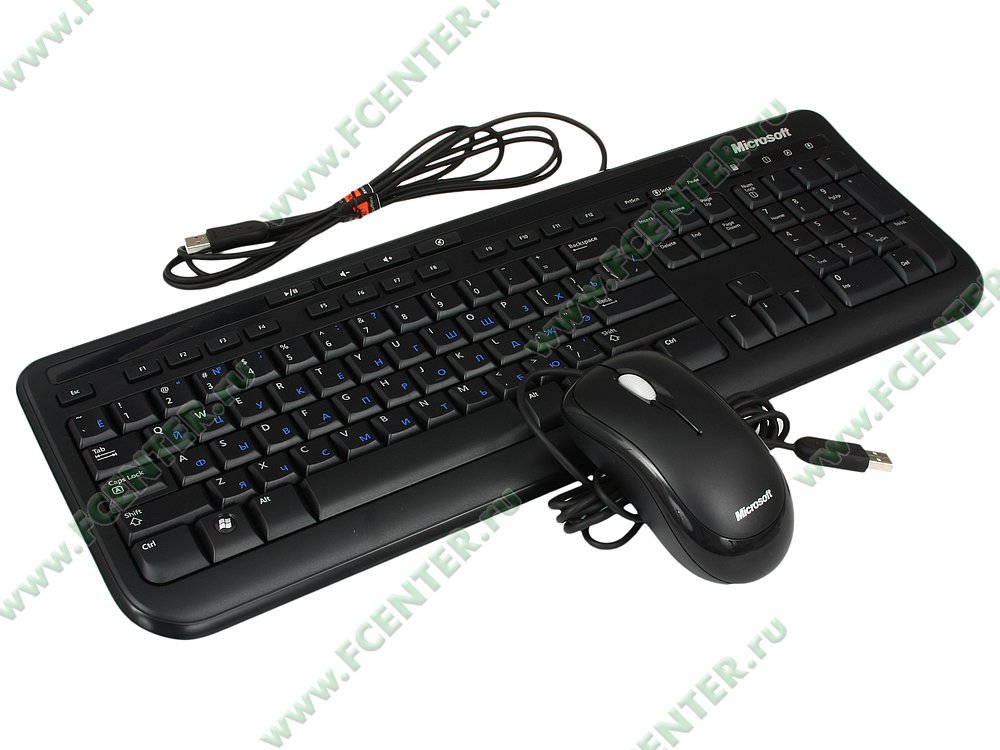 Комплект клавиатура + мышь Комплект клавиатура + мышь Microsoft "Wired Desktop 600" APB-00011, водост., черный. Вид спереди 1.
