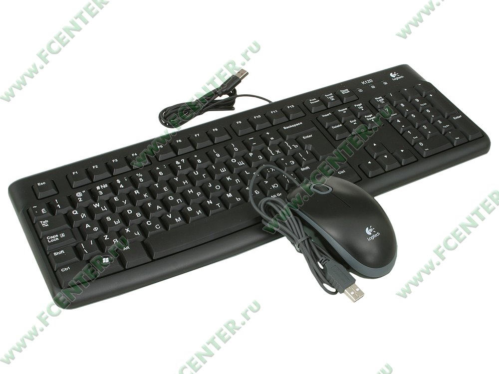 Комплект клавиатура + мышь Комплект клавиатура + мышь Logitech "MK120 Desktop", черный. Вид спереди 1.