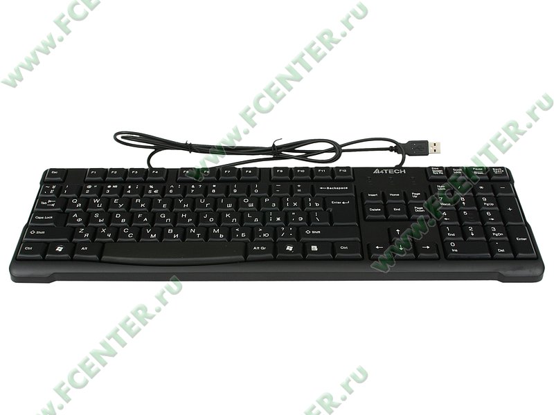 Клавиатура Клавиатура A4Tech "KR-750", 104+1кн., черный. Вид спереди.