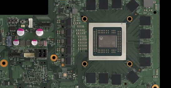 SoC Scorpio Engine на плате в окружении микросхем GDDR5